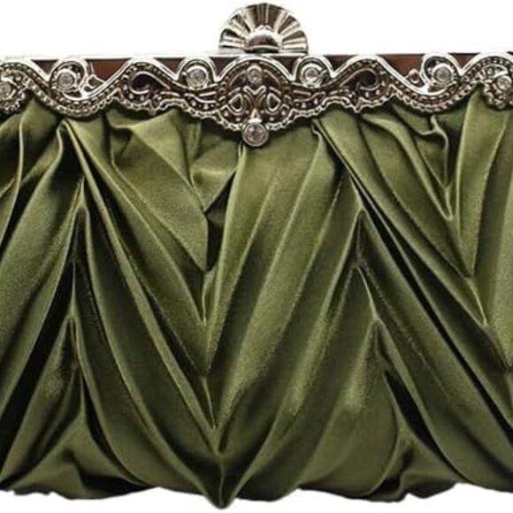 Women Satin Clutch Purse Rhinestone Evening Bag Crossbody for Party - Picture 1 of 5